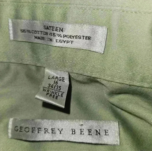 Geoffrey Beene Mens Long Sleeve Green Dress Shirt Size L - Picture 12 of 12